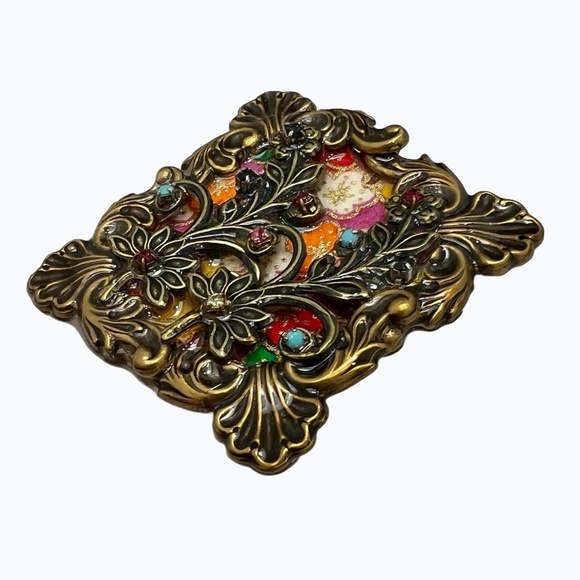 ALICE M SIGNED MIXED MEDIA MULTICOLOR FLOWER BROOCH - Picture 7 of 14